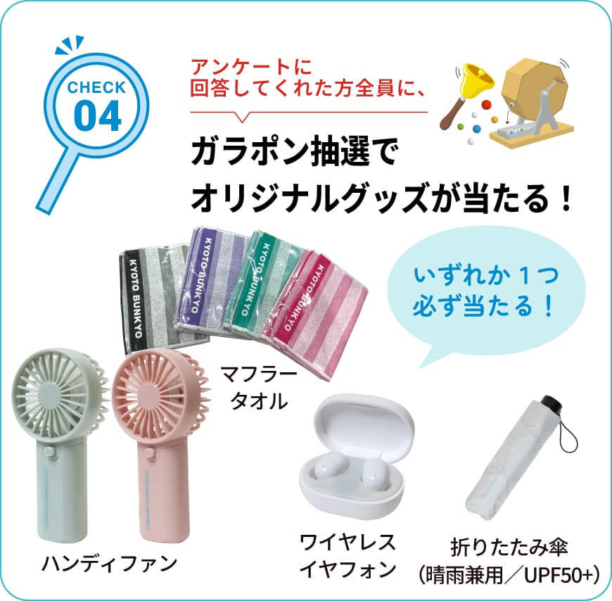 CHECK04 ガラポン抽選でオリジナルグッズが当たる!