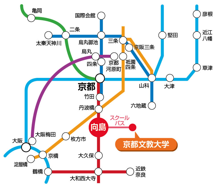 京都文教大学 主要駅からのアクセス