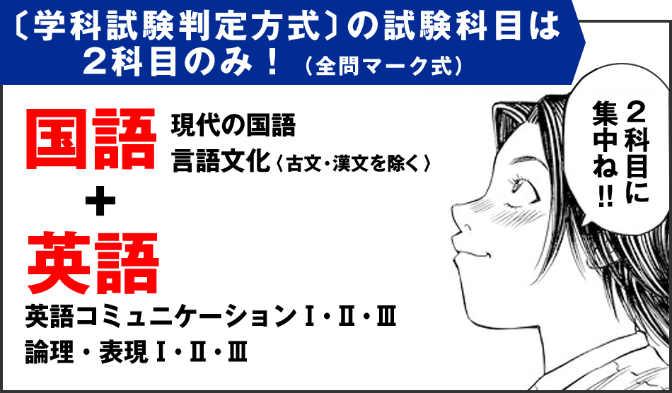 〔学科試験判定方式〕の試験科目は2科目のみ！